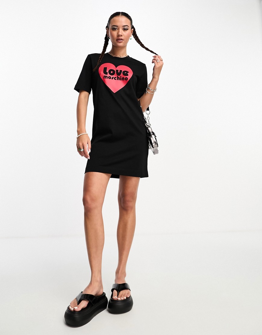 Love Moschino velour heart t-shirt dress in black