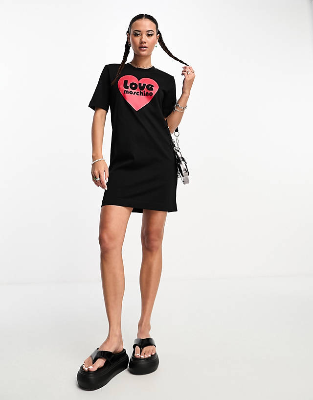 Love Moschino - velour heart t-shirt dress in black