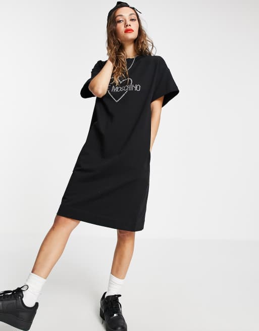 Love Moschino Vestito a maniche corte con logo frontale colore nero ASOS