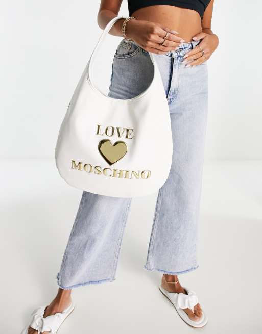 Love Moschino – Vit axelväska med hjärtlogga