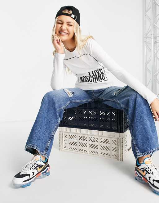 Love Moschino – Vit långärmad t-shirt med boxlogga, 4 av 4