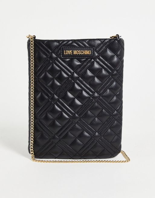 Bandolera negra con bolsillo y diseño acolchado suave de Love Moschino