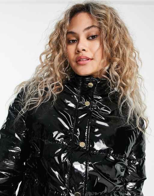 Love Moschino wet look padded bomber jacket in black