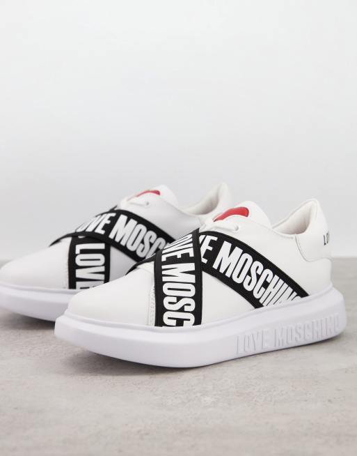 Love Moschino wrap around love trainer in white ASOS