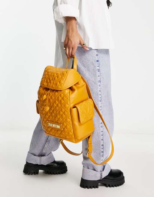 Love Moschino - Zaino color ocra trapuntato a rombi, 2 di 4
