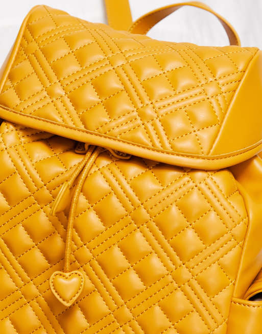 Love Moschino - Zaino color ocra trapuntato a rombi, 3 di 4