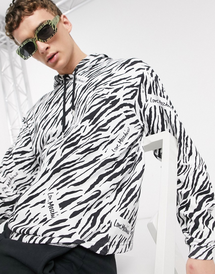 Love Moschino zebra print hoody-Black