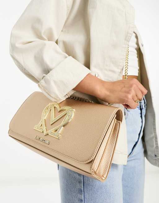 Love Moschino – Złota torebka na ramię z paskiem z łańcuszka