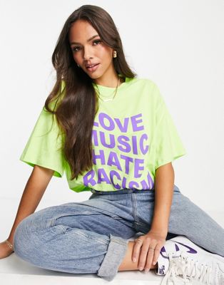Love Music Hate Racism X ASOS Unisex T-shirt in Green - ASOS Price Checker