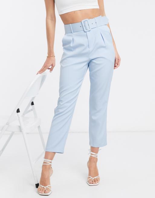 Pale blue high cheap waisted belted trousers