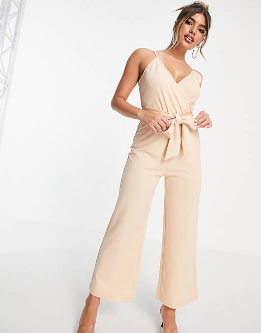 Love & Other Things cami wrap jumpsuit in taupe