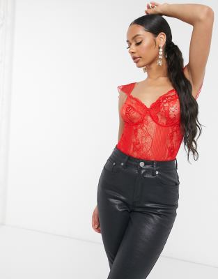 Red lace hot sale bodysuit outfit