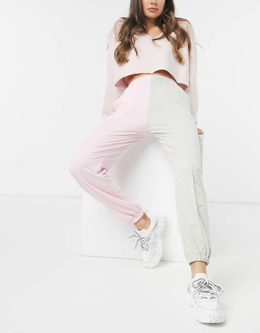 Love & Other Things color block sweatpants in pink & gray