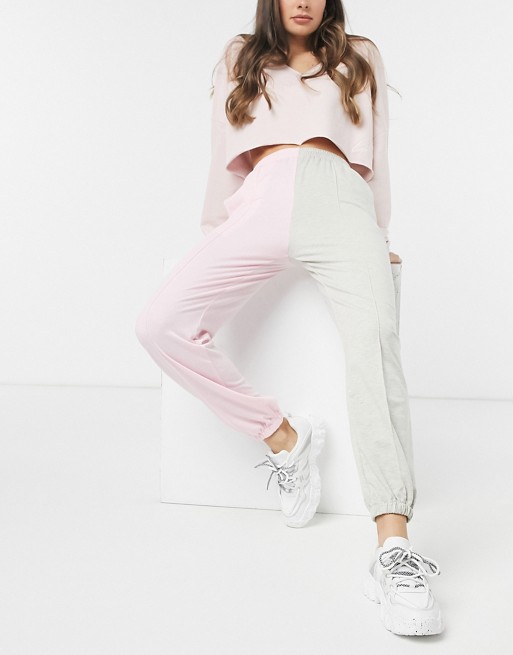 Love & Other Things colourblock joggers in pink & grey