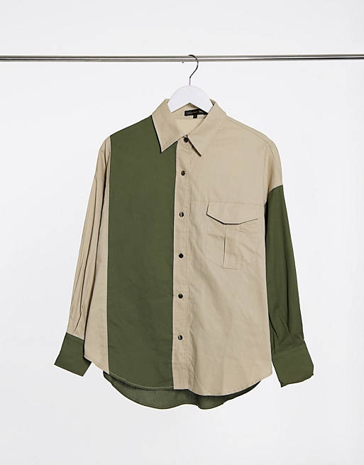 Love & Other Things contrast panelled shirt in green