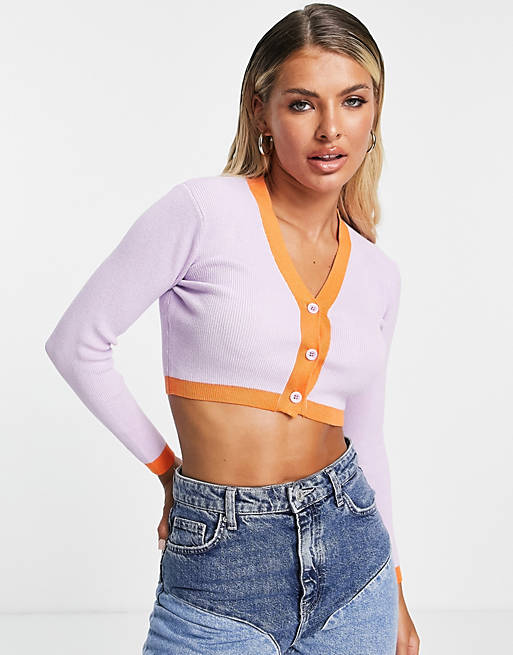 Love & Other Things cropped contrast cardigan in purple & orange