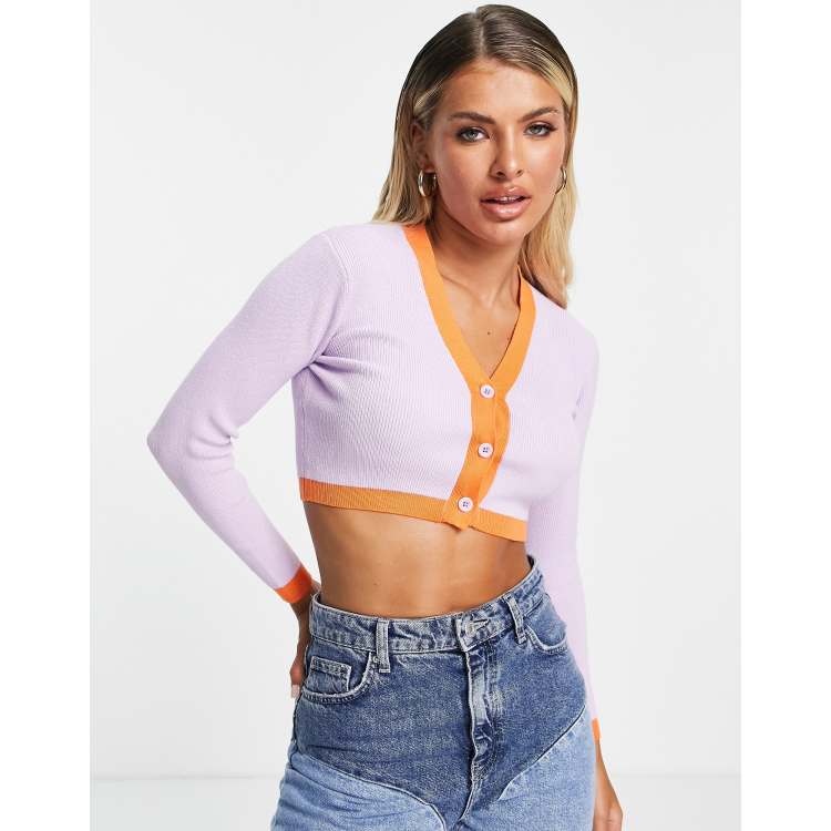 Love & Other Things cropped contrast cardigan in purple & orange