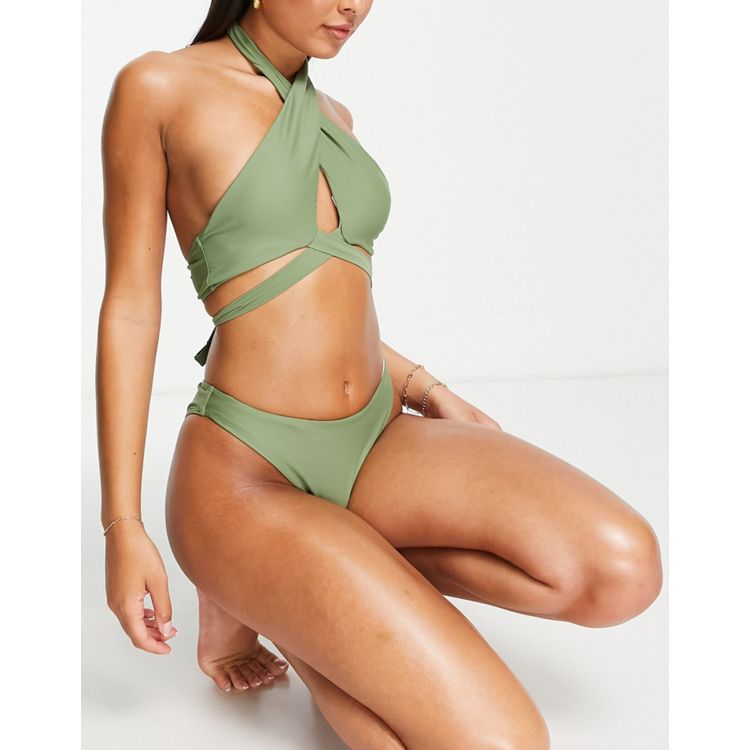 Hollister crossover co-ord bikini top in green