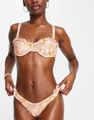 Love & Other Things cup high waist bikini in pink and orange retro swirl print