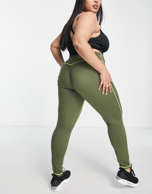 Love & Other Things Curve contrast high waist sports leggings in khaki