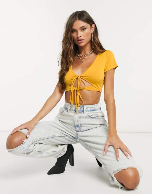 Love & Other Things cut out crop top in mustard