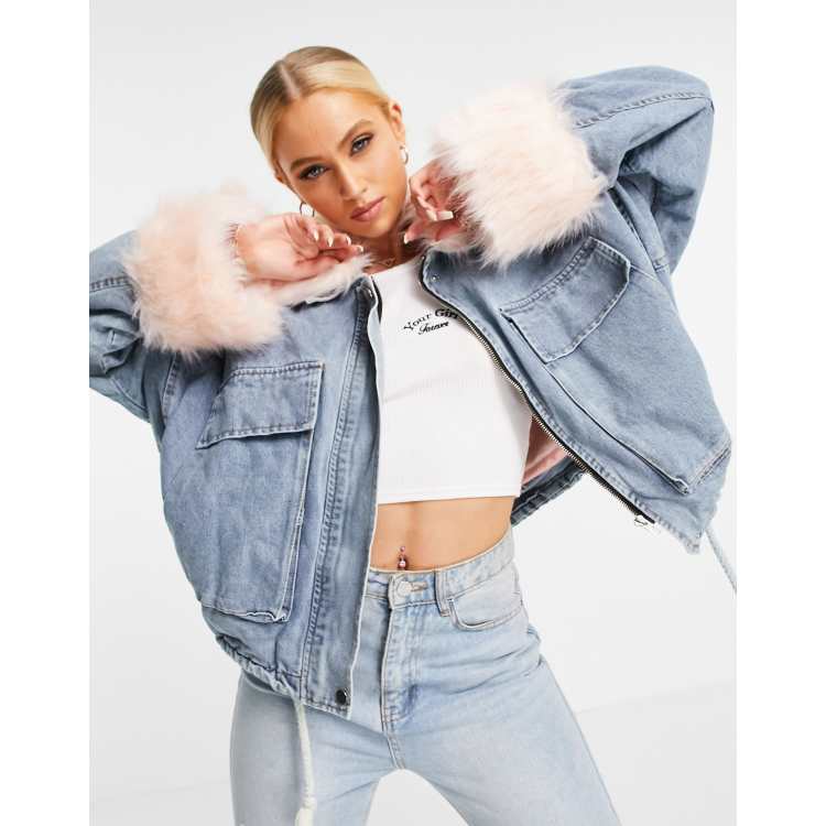 These Three Boutique Kiki Faux Fur Denim Jacket