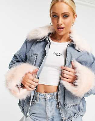 denim jacket with mink trim