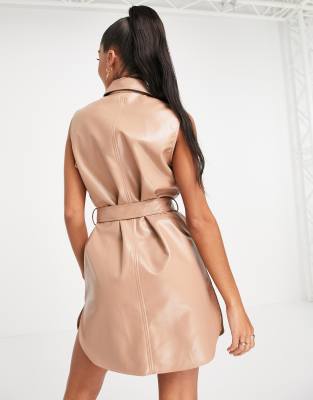 nude leather shirt dress