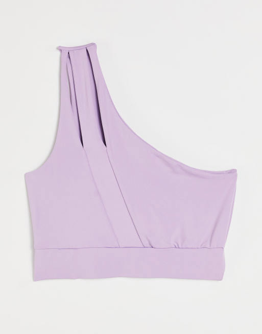Love & Other Things - Fitness crop-top met één blote schouder en uitsnijding in lila, deel van co-ord set