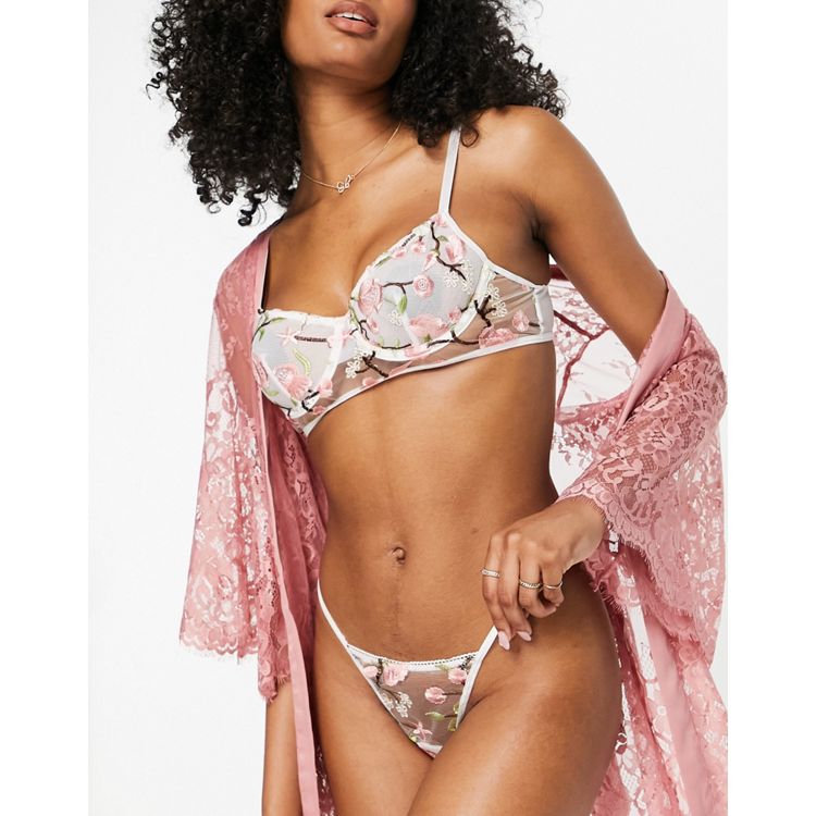 Love & Other Things floral bra and thong set in white