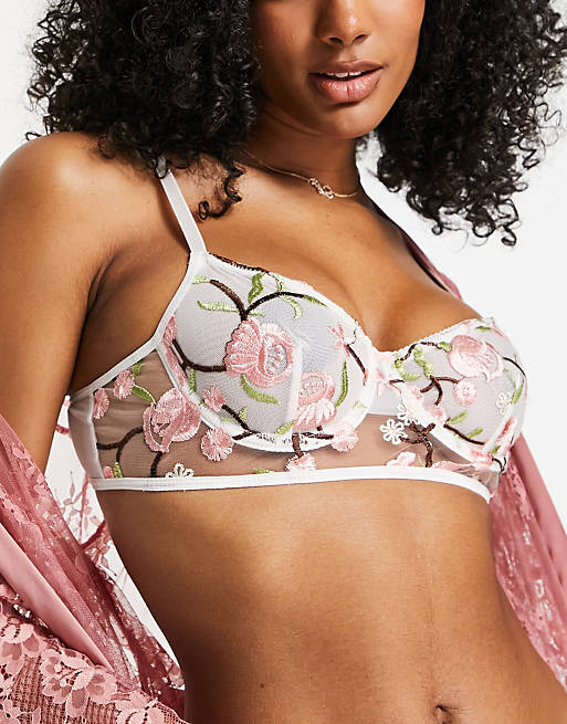 Love & Other Things floral bra and thong set in white