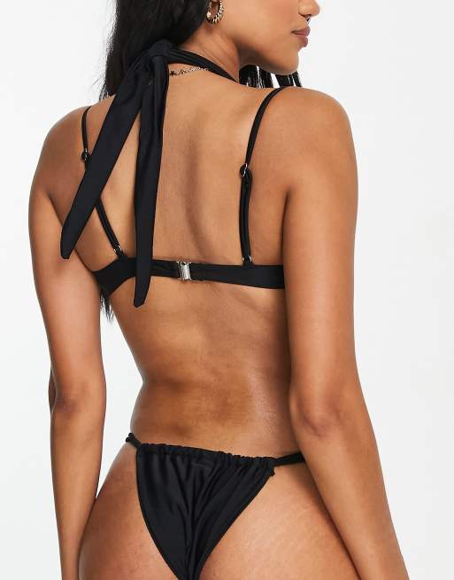 Love & Other Things - Gekruist halter-bikinitopje met beugels in zwart, 2 van 4