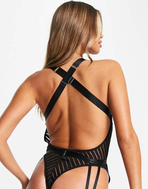 Love & Other Things - Gestreepte body van mesh met beensieraad in zwart, 2 van 4