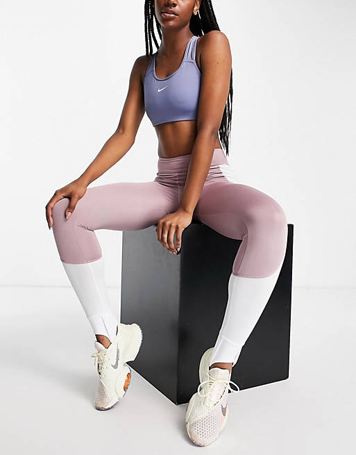 Love & Other Things gym co-ord contrast panel leggings in mauve & white