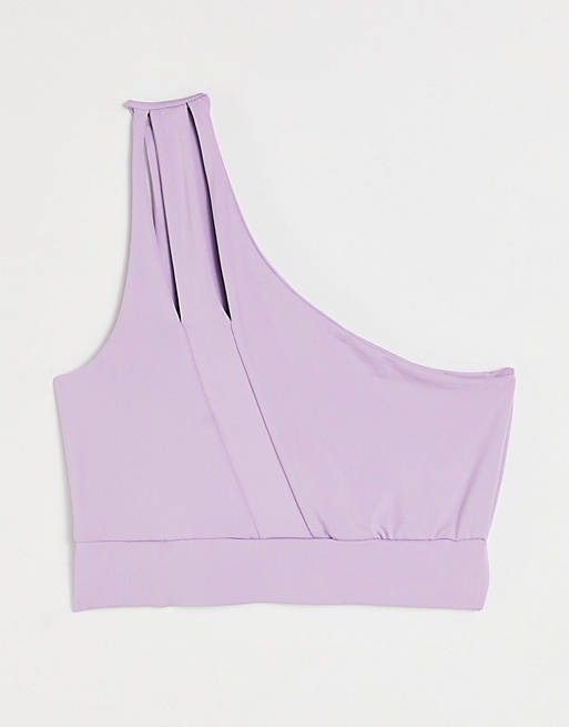 Love & Other Things gym co-ord one shoulder cut out crop top in lilac