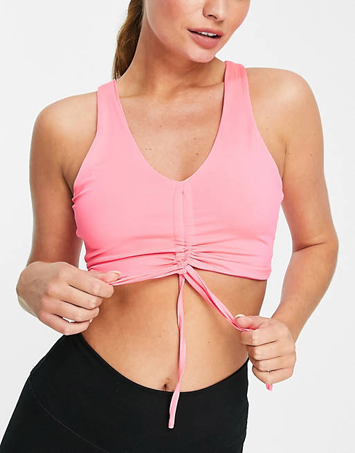Love & Other Things gym co-ord ruched front crop top in pink