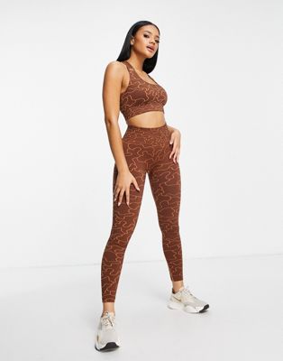 Love & Other Things gym seamless crop top in brown print