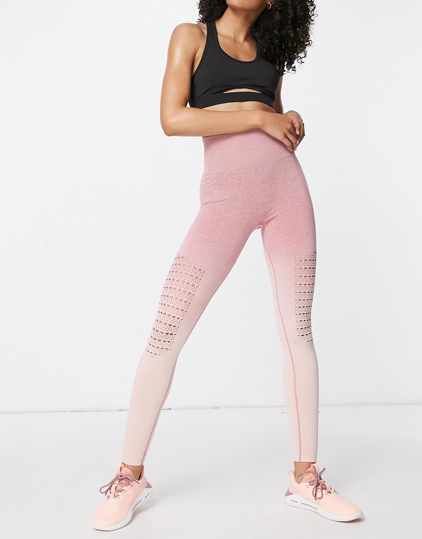 Love & Other Things gym seamless knitted ombre leggings in peach-Pink