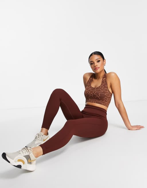 Brown Contrasting Details Seamless Gym Leggings