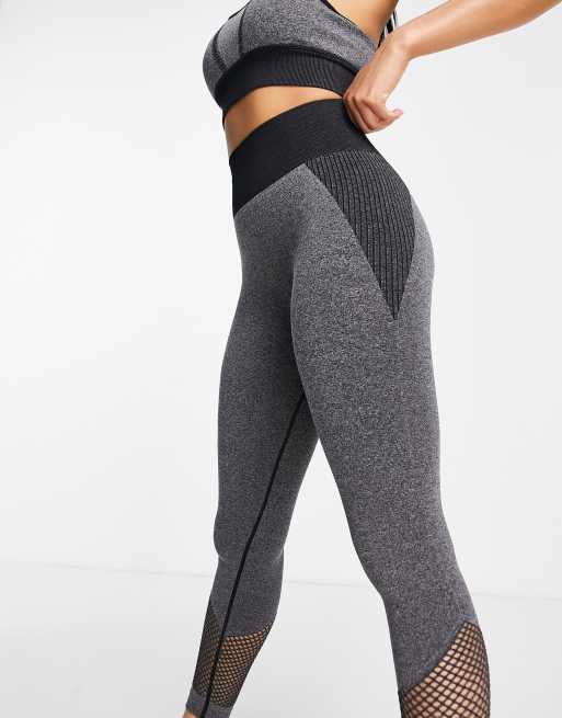 High-Waisted Seamless Fitness Leggings with Phone Pocket - Grey