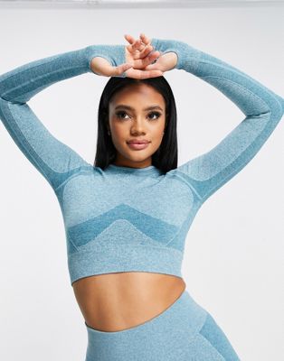 Love & Other Things gym seamless long sleeve top in blue