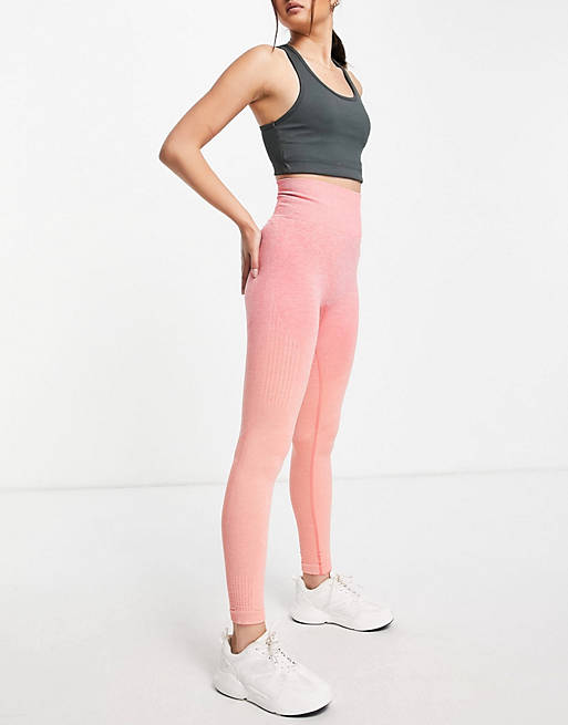 Love & Other Things gym seamless ombre knitted leggings in peach ombre