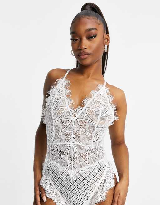 ASOS DESIGN lace bodysuit in white