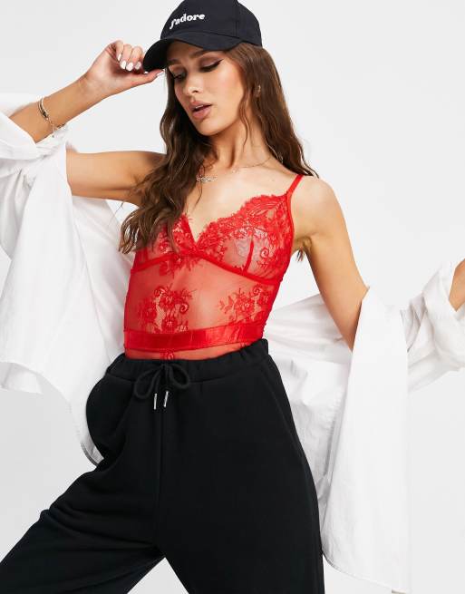 Luxury Lace Bodysuit in Red