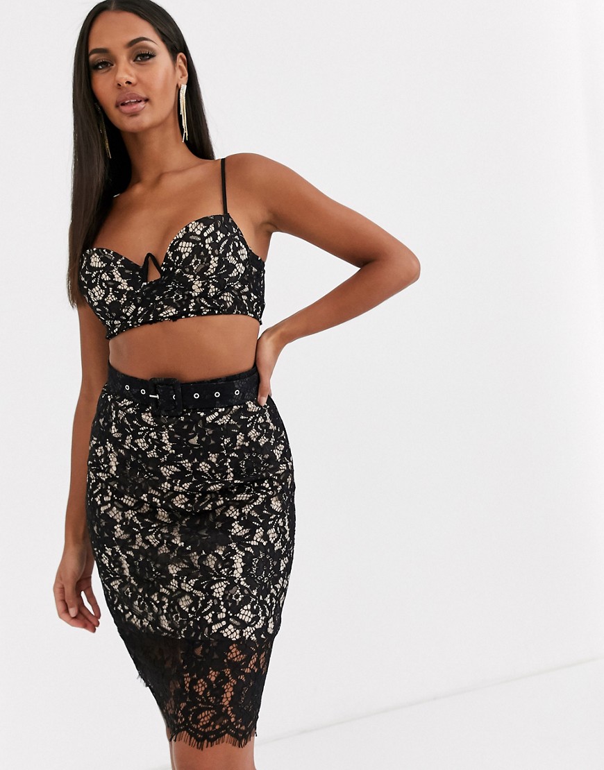 Love & Other Things lace bralet and skirt set-Black