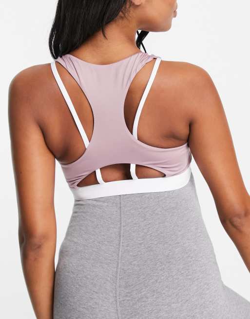 Love & Other Things Maternity gym co-ord contrast zip front sports bra in mauve & white, 2 of 4
