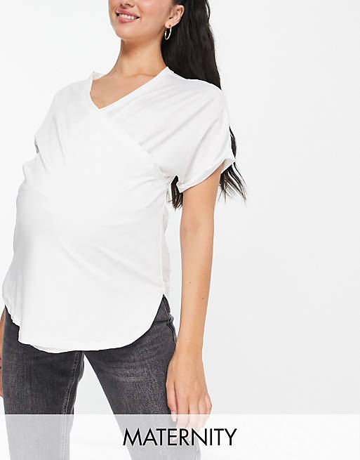 Love & Other Things Maternity gym wrap t-shirt in white