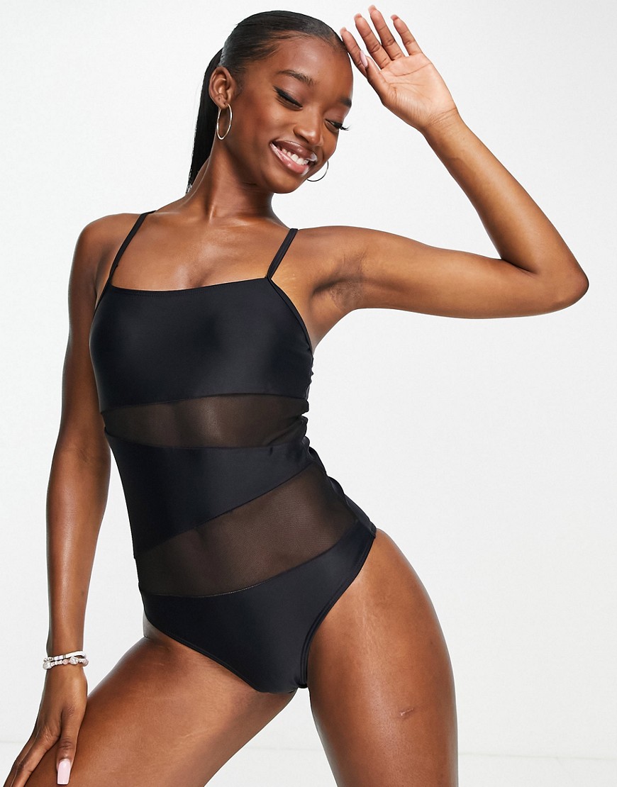 mesh cut out swimsuit in black