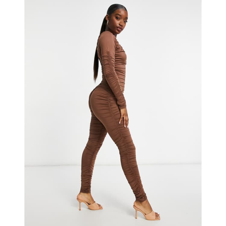 Ruched mesh hot sale jumpsuit