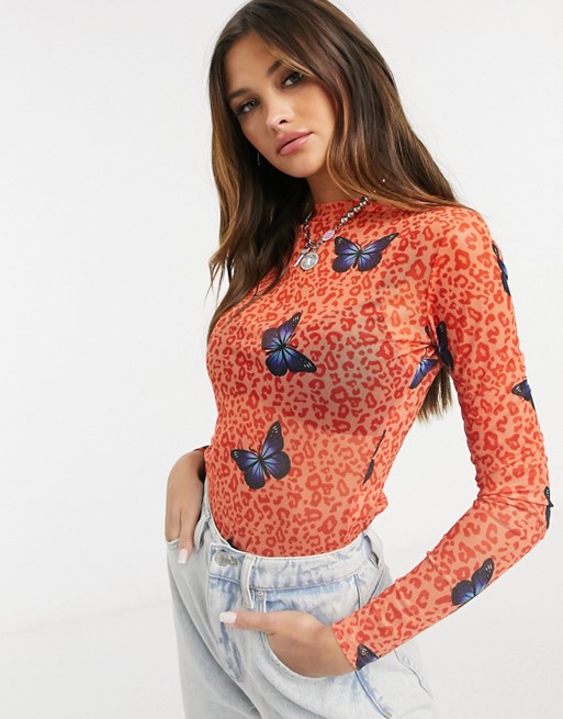 Love & Other Things mesh top in butterfly print